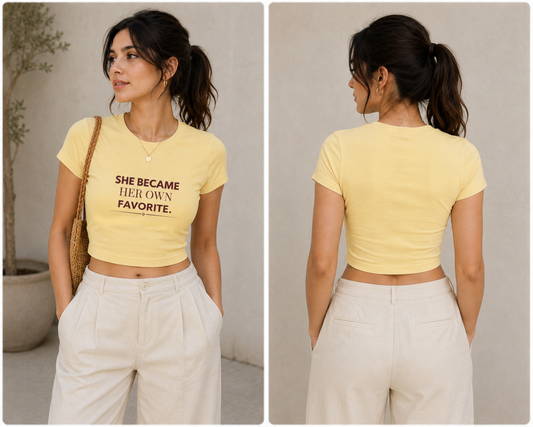 She Became Her Own Favorite – Women’s Yellow Crop Top